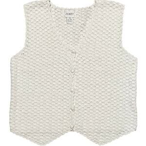VTG Jenny Crochet Cardigan Sweater Vest Large Button Down Textured Ivory Boho